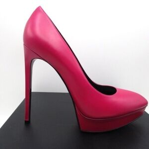 YSL Yves Saint Laurent Fushia Leather Janis 105 Pumps Platforms 40